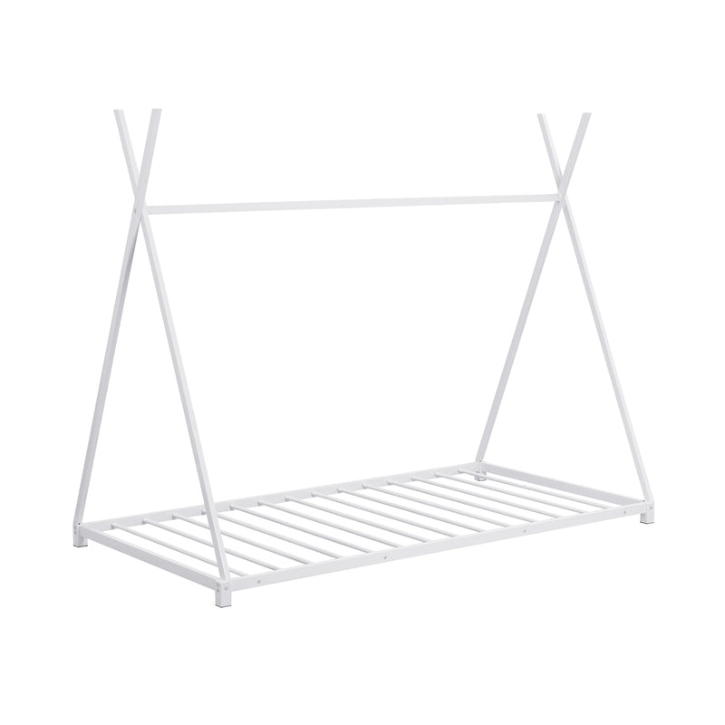 White Metal Twin House Bed Frame with Triangle Design