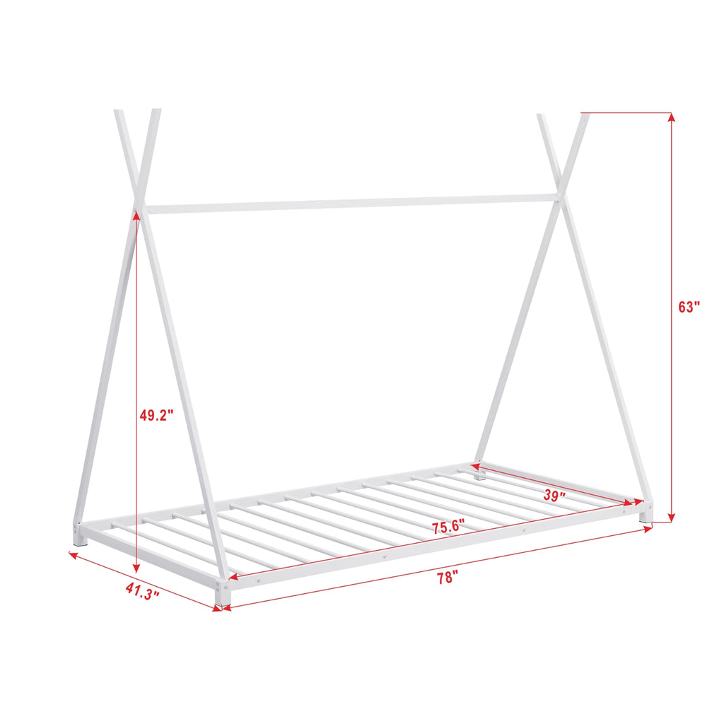 White Metal Twin House Bed Frame with Triangle Design