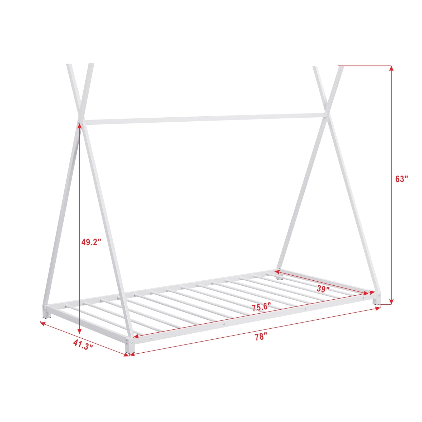 White Metal Twin House Bed Frame with Triangle Design