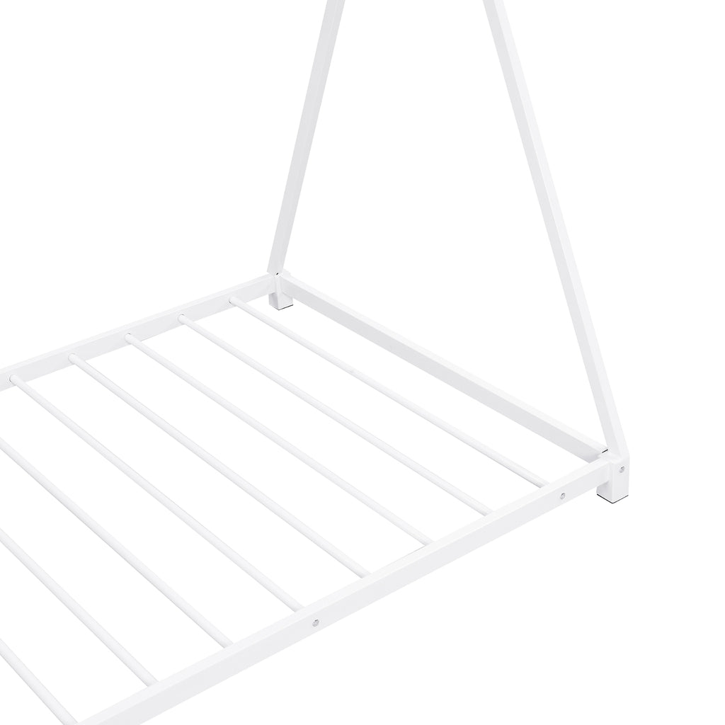 White Metal Twin House Bed Frame with Triangle Design