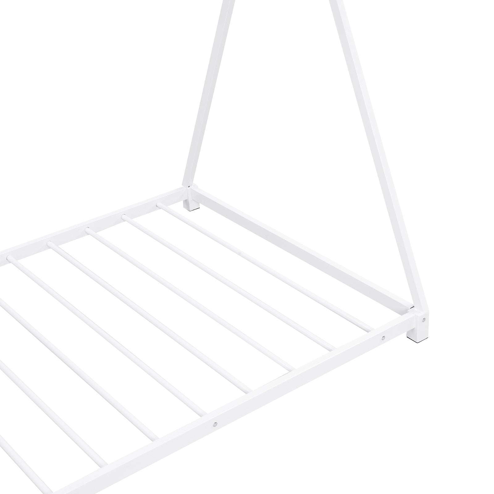 White Metal Twin House Bed Frame with Triangle Design
