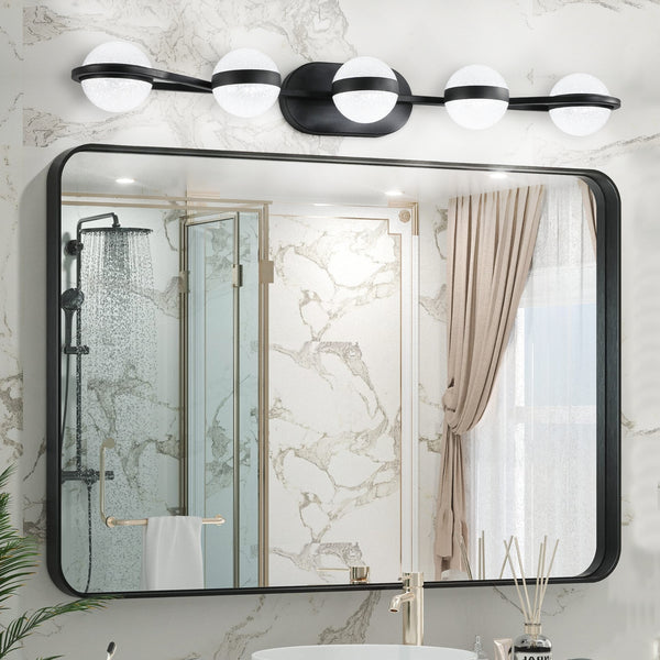Modern 5-Bulb Bathroom Vanity Light, LED Frosted Glass Wall Fixture