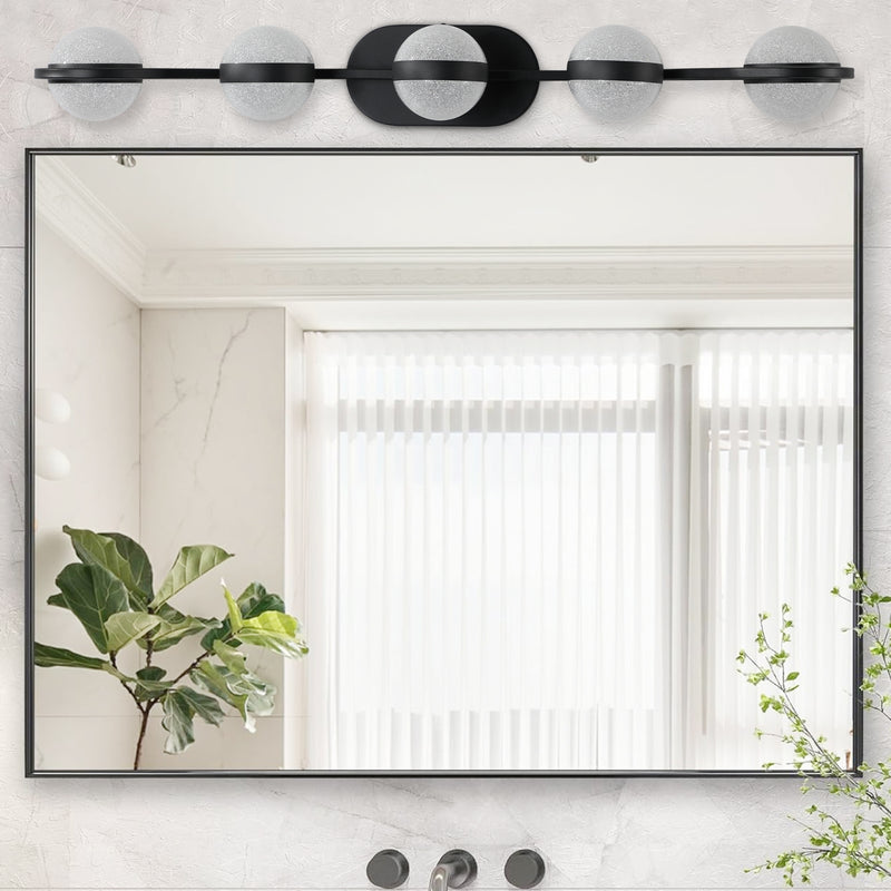 Modern 5-Bulb Bathroom Vanity Light, LED Frosted Glass Wall Fixture