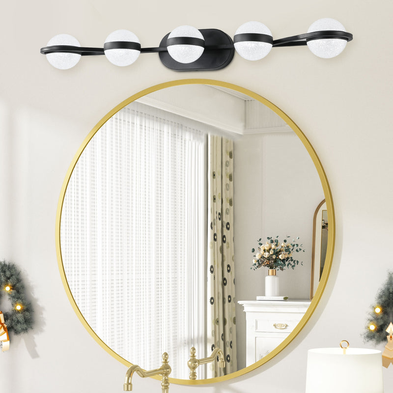 Modern 5-Bulb Bathroom Vanity Light, LED Frosted Glass Wall Fixture