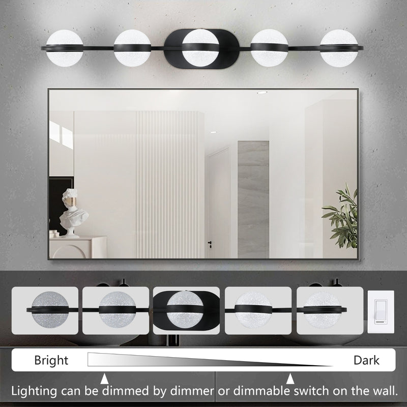 Modern 5-Bulb Bathroom Vanity Light, LED Frosted Glass Wall Fixture