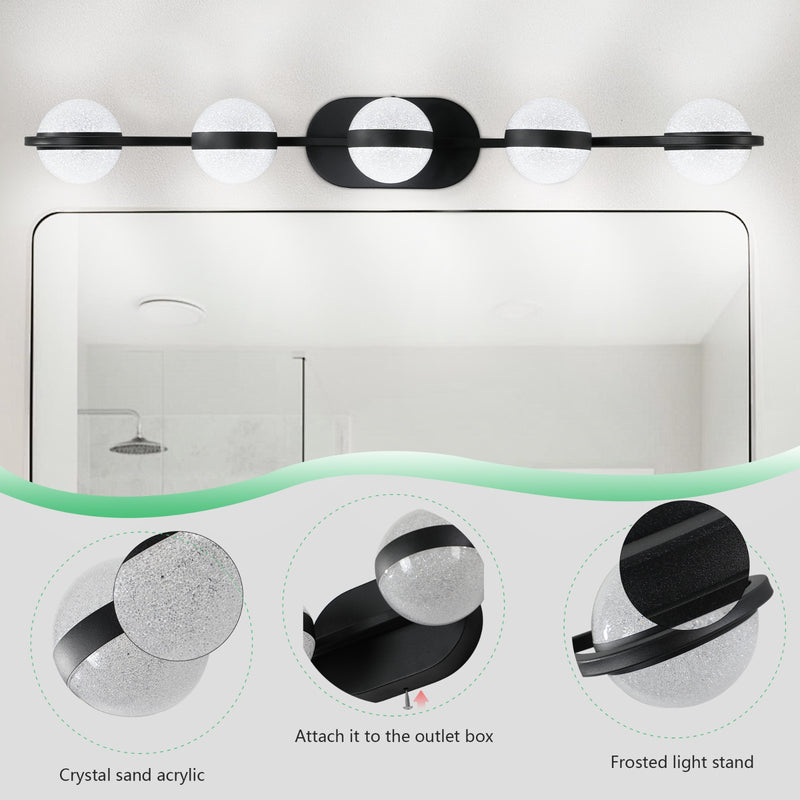Modern 5-Bulb Bathroom Vanity Light, LED Frosted Glass Wall Fixture