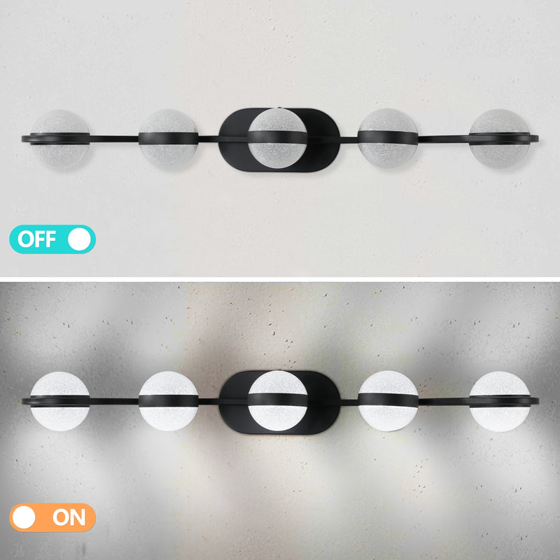 Modern 5-Bulb Bathroom Vanity Light, LED Frosted Glass Wall Fixture