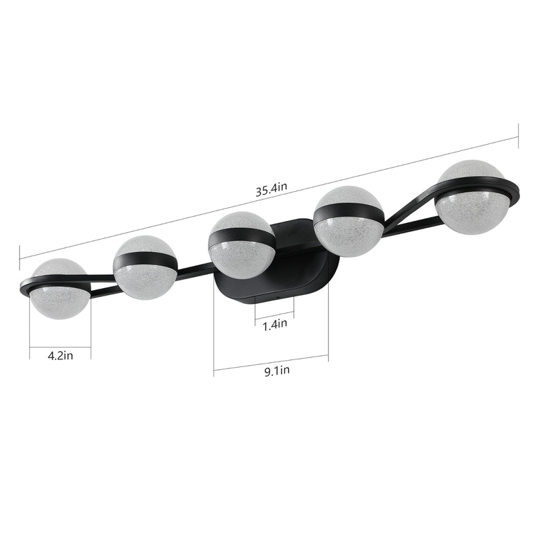 Modern 5-Bulb Bathroom Vanity Light, LED Frosted Glass Wall Fixture