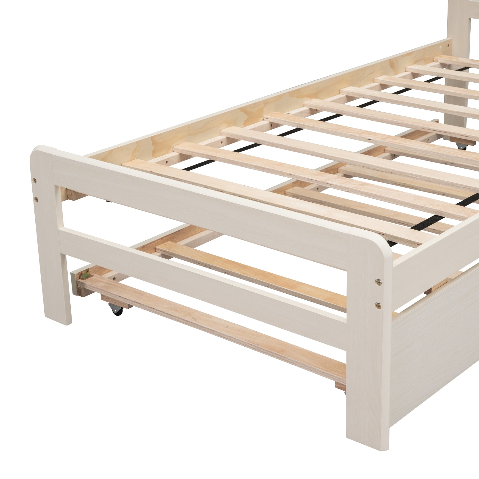 Twin Size Platform Bed with Trundle, White Wash