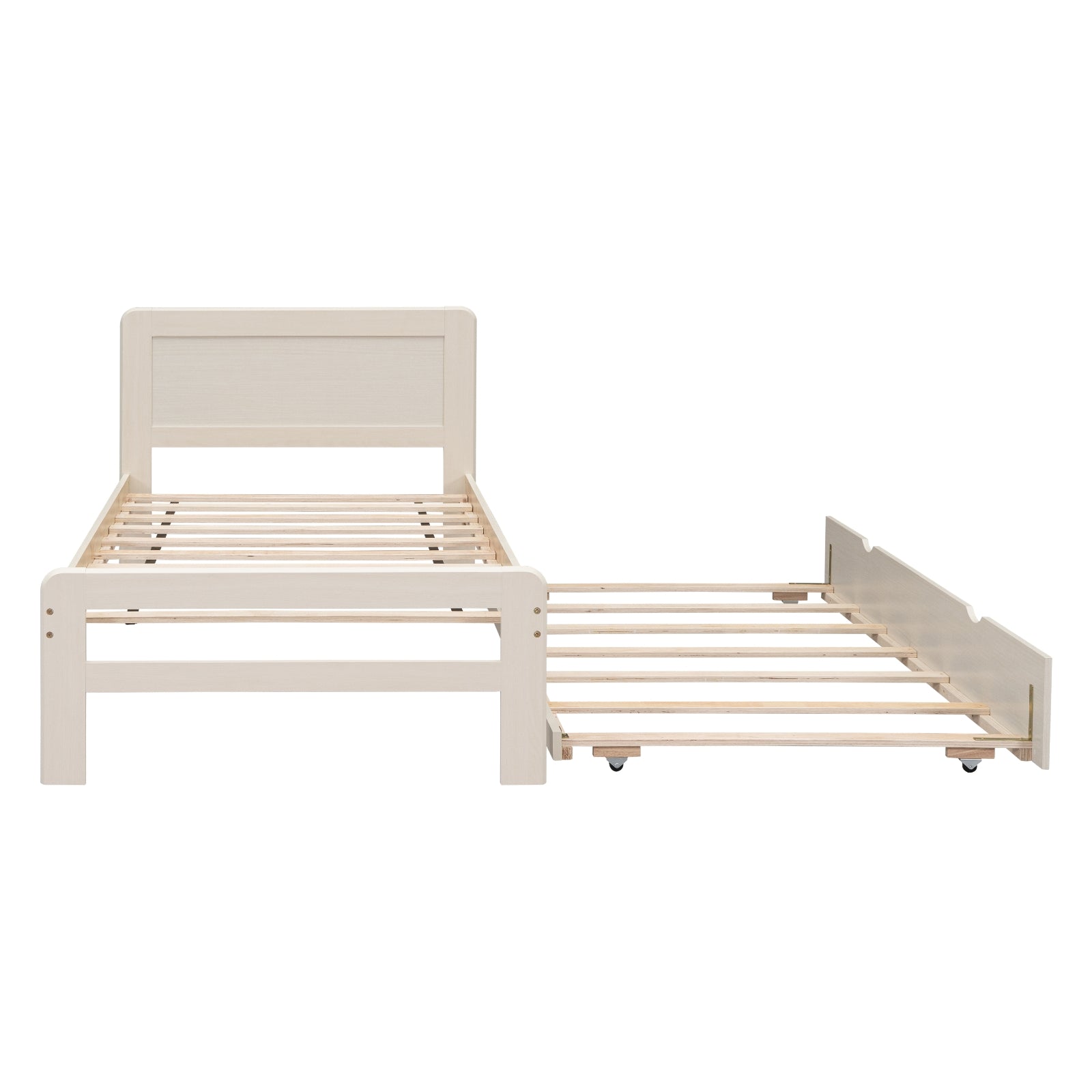 Twin Size Platform Bed with Trundle, White Wash