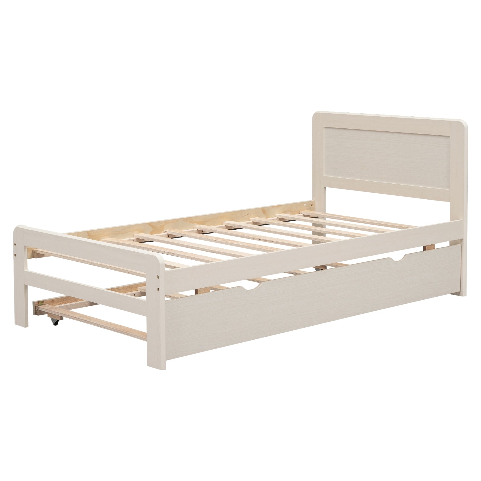 Twin Size Platform Bed with Trundle, White Wash
