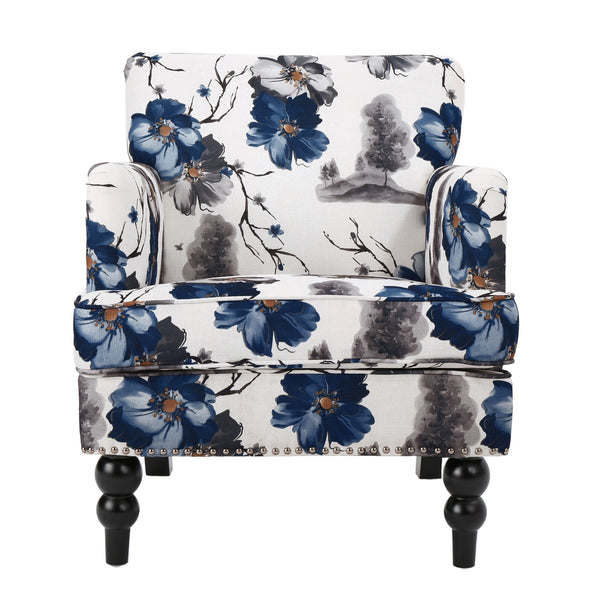Modern Multicolor Upholstered Club Chair with Wood Legs