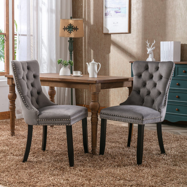 Modern Tufted Velvet Dining Chair with Solid Wood Legs