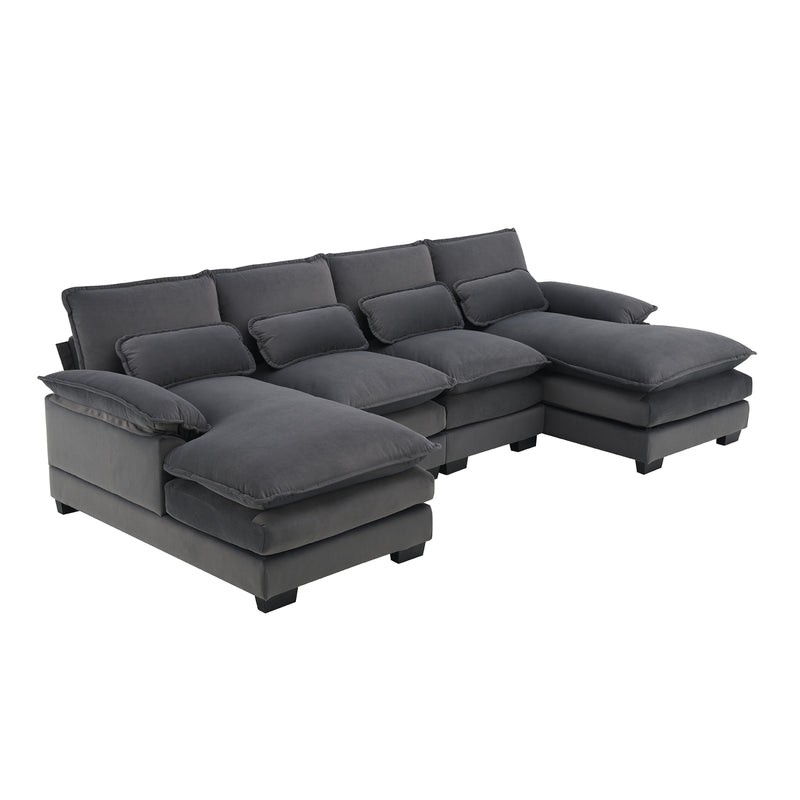 Modern U-Shaped Sectional Sofa, 6-Seat with Pillows