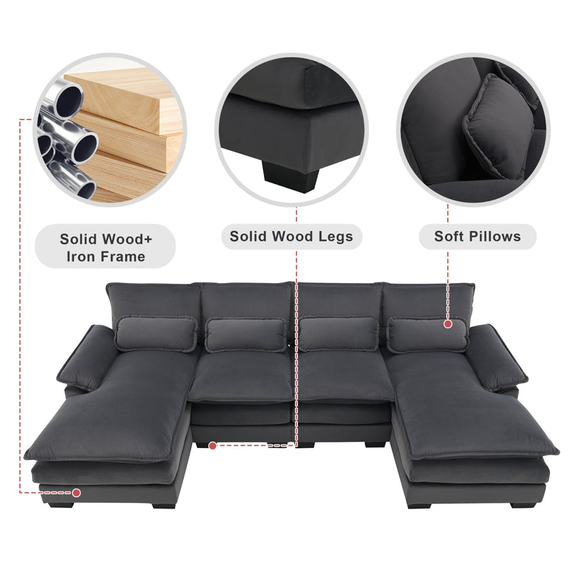 Modern U-Shaped Sectional Sofa, 6-Seat with Pillows