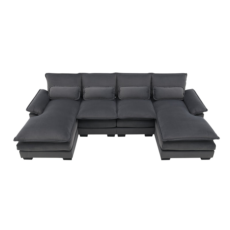Modern U-Shaped Sectional Sofa, 6-Seat with Pillows