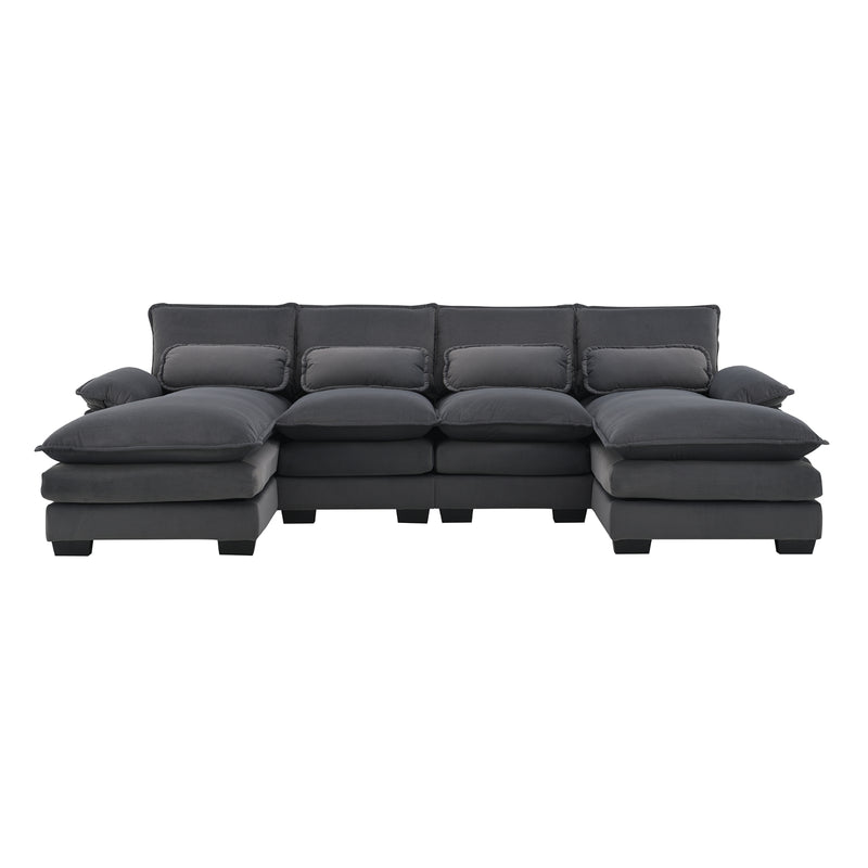 Modern U-Shaped Sectional Sofa, 6-Seat with Pillows