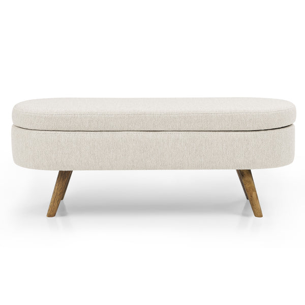 Ottoman Oval Storage Bench,Rubber Wood Legs, Beige(43.5\x16\x16\)