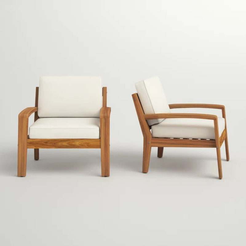 Acacia Wood Club Chairs with Water-Resistant Cushions