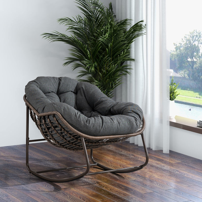 Outdoor Wicker Rocking Chair with Cushions for Patio
