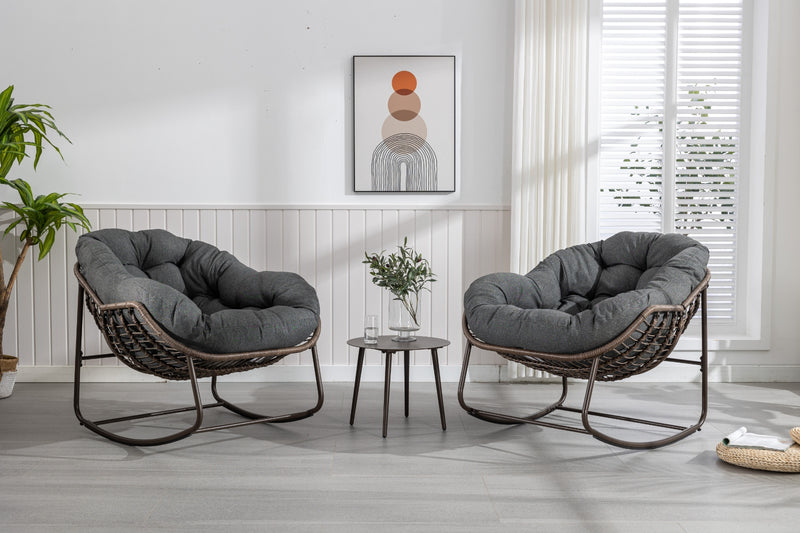 Outdoor Wicker Rocking Chair with Cushions for Patio
