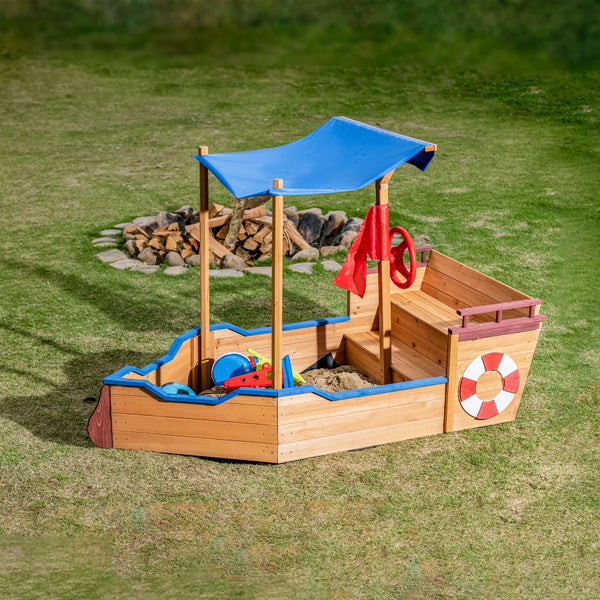 Outsunny Pirate Ship Sandbox with Cover & Storage