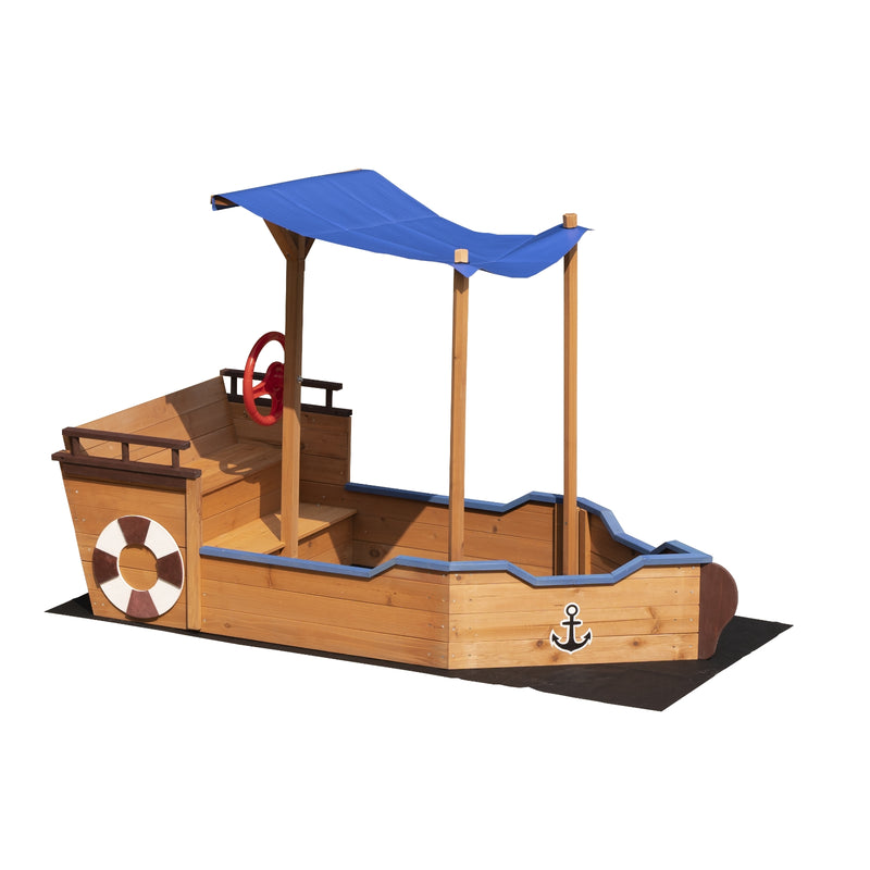 Outsunny Pirate Ship Sandbox with Cover & Storage