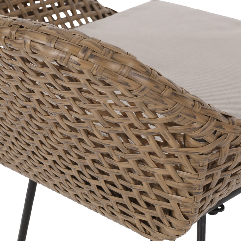 Outdoor Wicker Bar Stools with Cushions & Metal Legs, Set of 2
