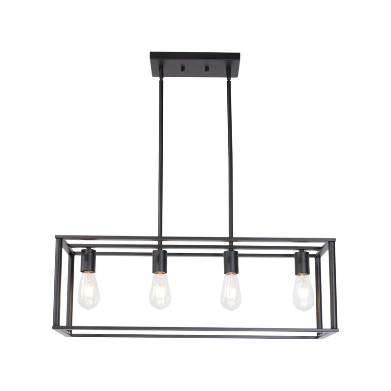 4-Light Black Linear Industrial Pendant Chandelier