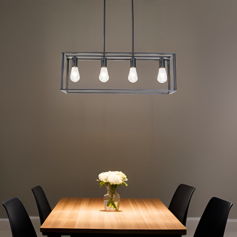 4-Light Black Linear Industrial Pendant Chandelier