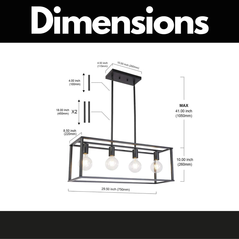 4-Light Black Linear Industrial Pendant Chandelier