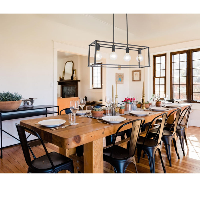 4-Light Black Linear Industrial Pendant Chandelier