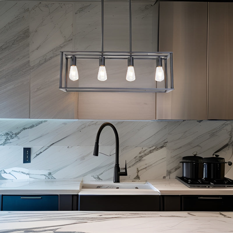 4-Light Black Linear Industrial Pendant Chandelier