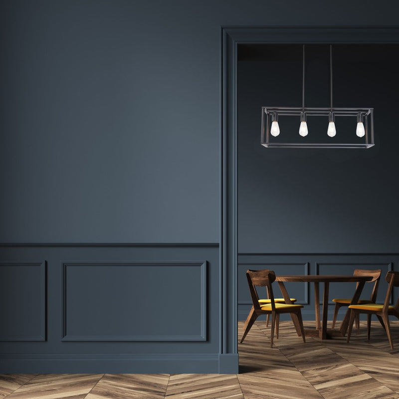 4-Light Black Linear Industrial Pendant Chandelier