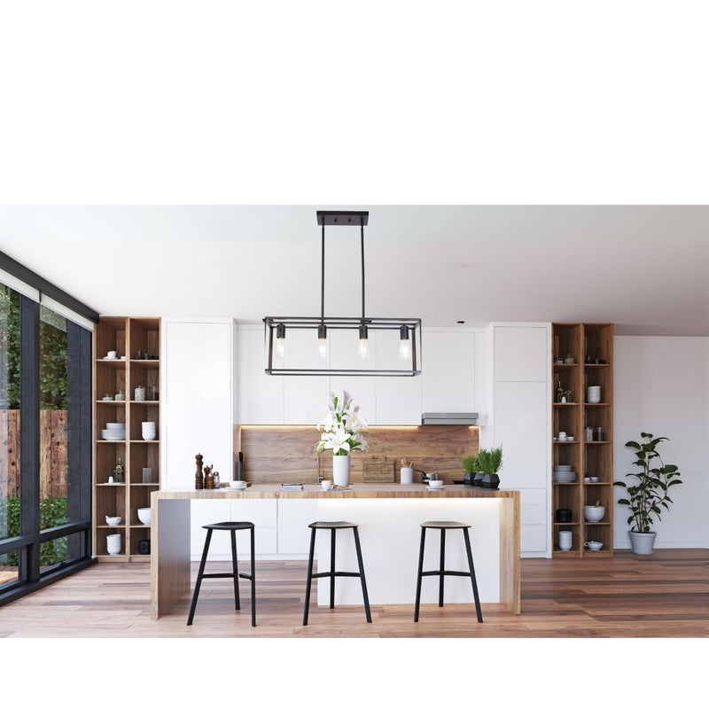 4-Light Black Linear Industrial Pendant Chandelier