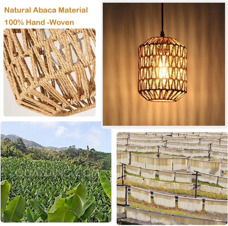Hand Woven Rattan Pendant Light with LED Bulb & 16ft Dimmable Cord