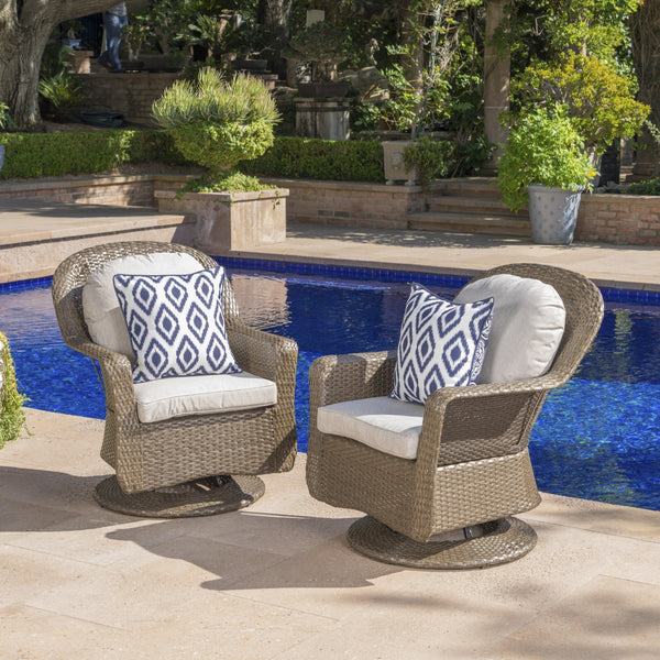Rattan Swivel Club Chairs with Water-Resistant Cushions
