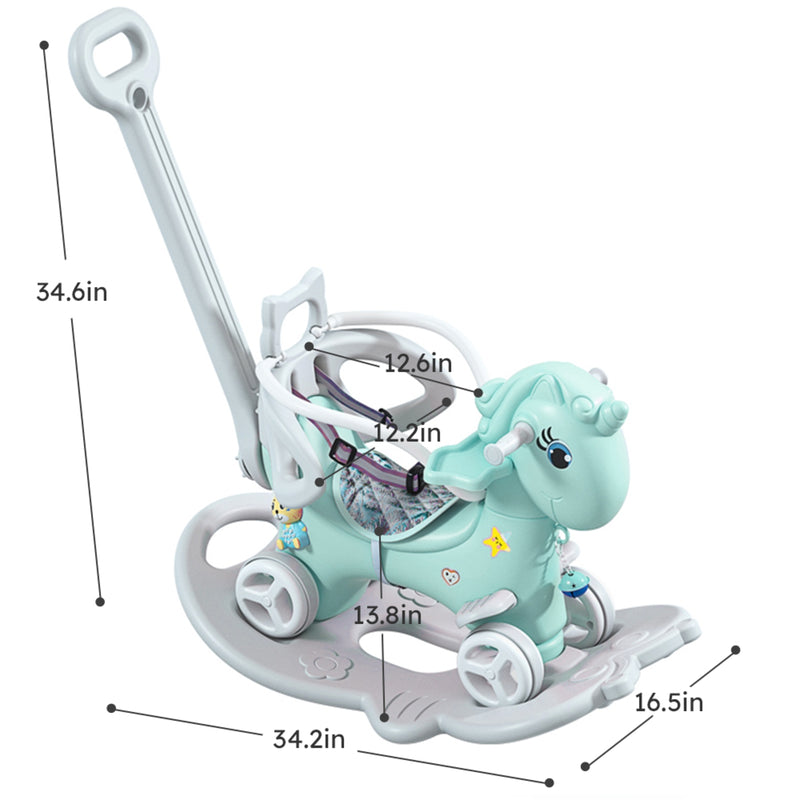 Rocking Horse for Toddlers - Balance Bike with Push Handle & Backrest
