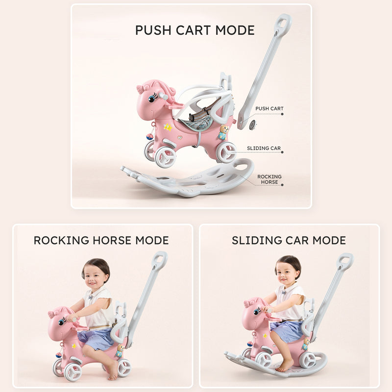 Rocking Horse for Toddlers - Balance Bike with Push Handle & Backrest