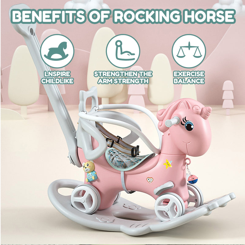 Rocking Horse for Toddlers - Balance Bike with Push Handle & Backrest