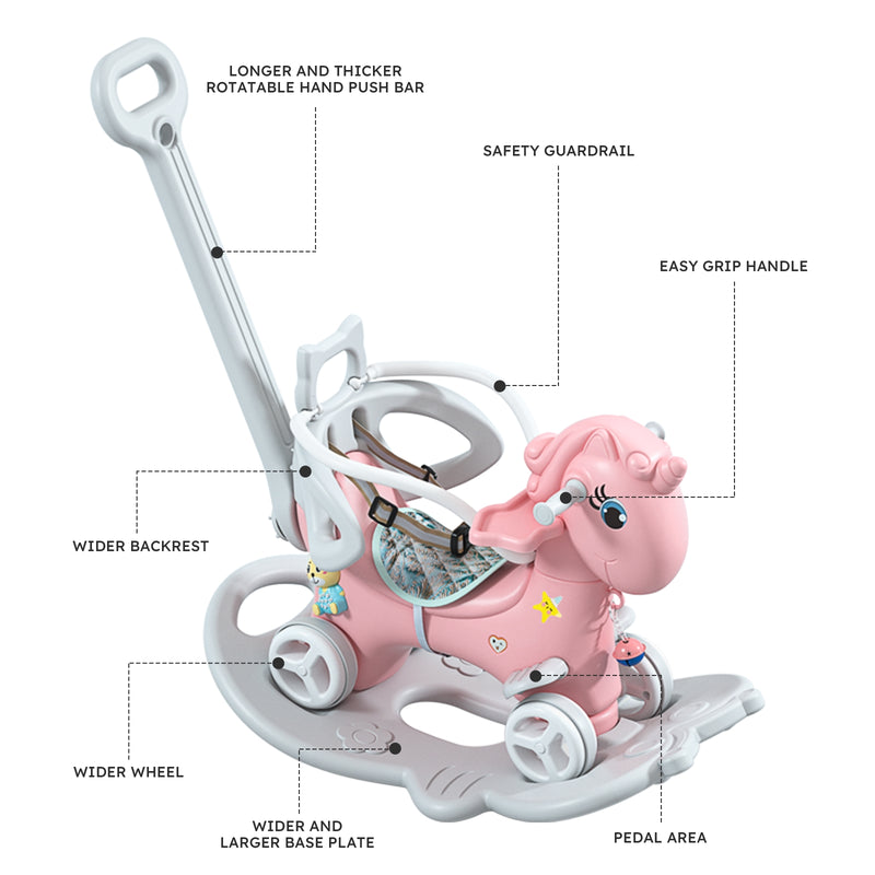Rocking Horse for Toddlers - Balance Bike with Push Handle & Backrest