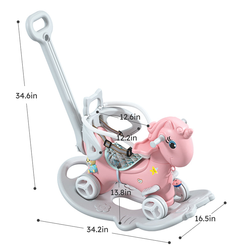 Rocking Horse for Toddlers - Balance Bike with Push Handle & Backrest