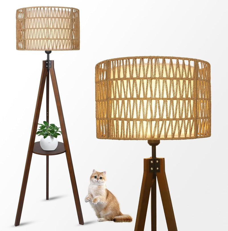 Tripod Floor Lamp with Shelves, Mid Century Modern Design
