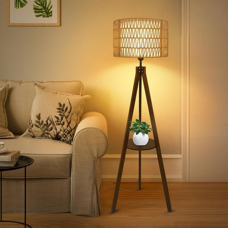 Tripod Floor Lamp with Shelves, Mid Century Modern Design