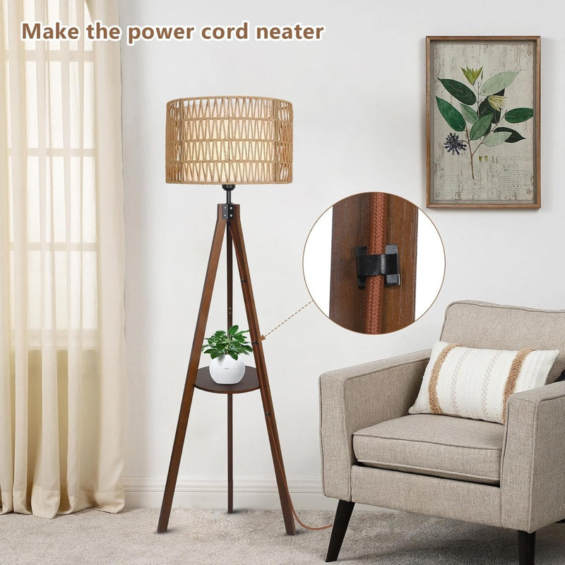 Tripod Floor Lamp with Shelves, Mid Century Modern Design