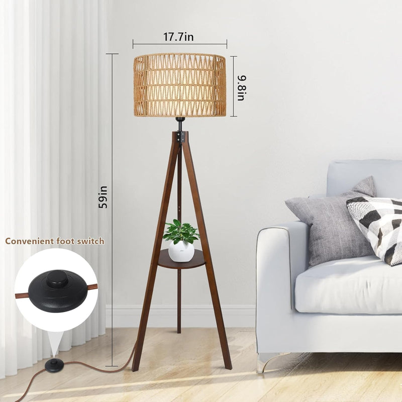 Tripod Floor Lamp with Shelves, Mid Century Modern Design