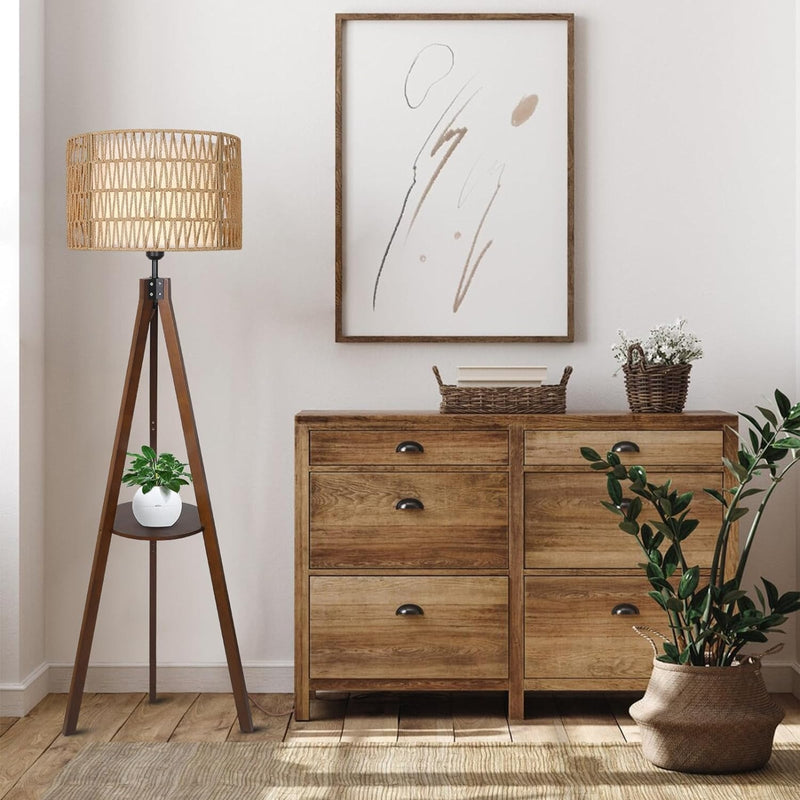Tripod Floor Lamp with Shelves, Mid Century Modern Design