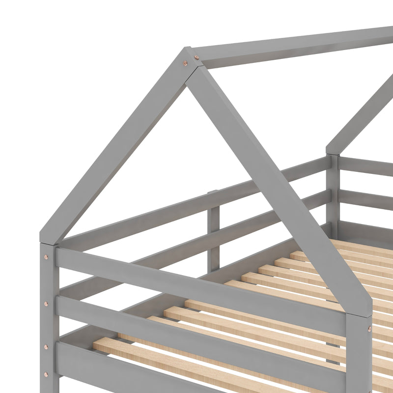 Gray Twin Over Twin Low Bunk Bed with Ladder