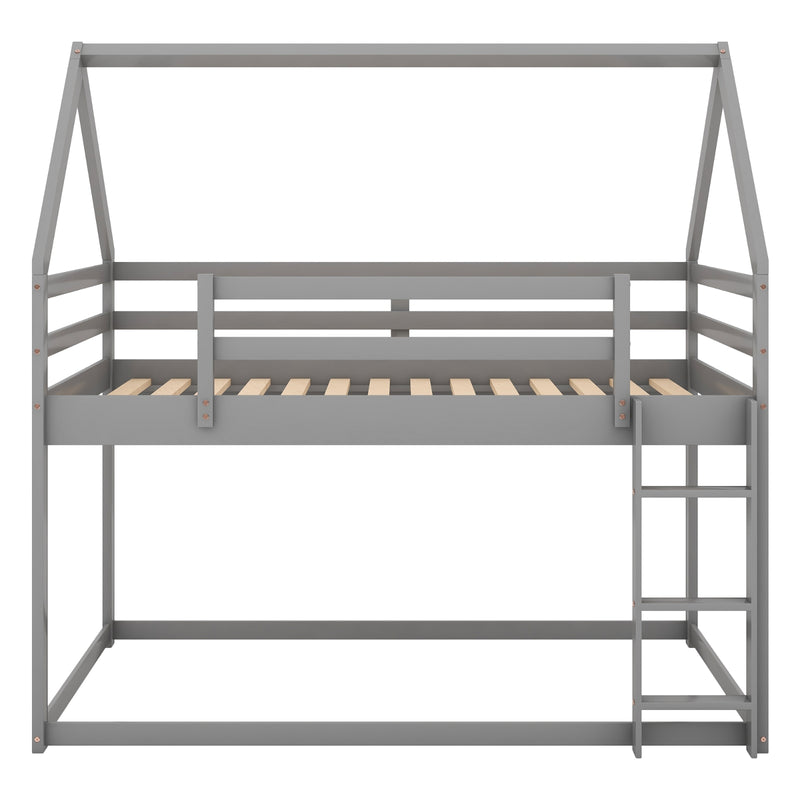 Gray Twin Over Twin Low Bunk Bed with Ladder