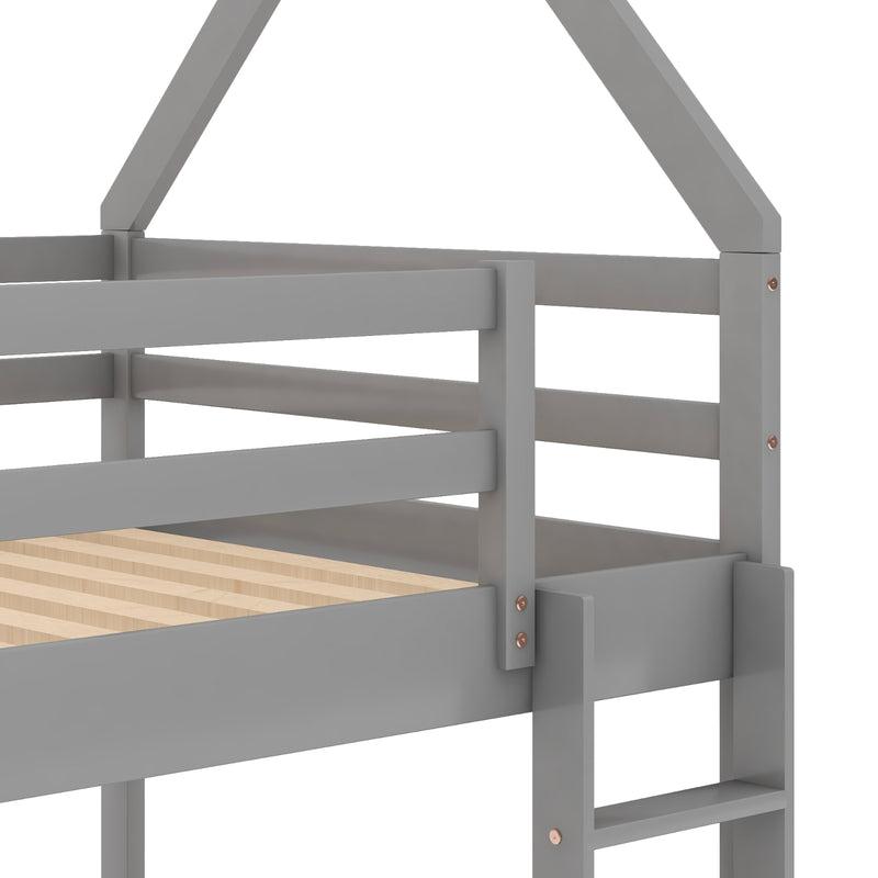 Gray Twin Over Twin Low Bunk Bed with Ladder